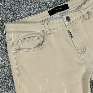 Represent Essential Destroy Beige Jeans‎ Straight Slim Fit Mens 34 Distressed